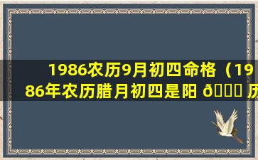 1986农历9月初四命格（1986年农历腊月初四是阳 🐋 历多少号）